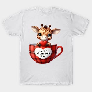 Valentine Giraffe In Tea Cup T-Shirt